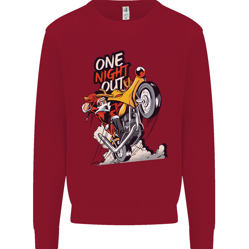 Biker Santa One Night Out Christmas Motorcycle Kids Sweatshirt Jumper Red