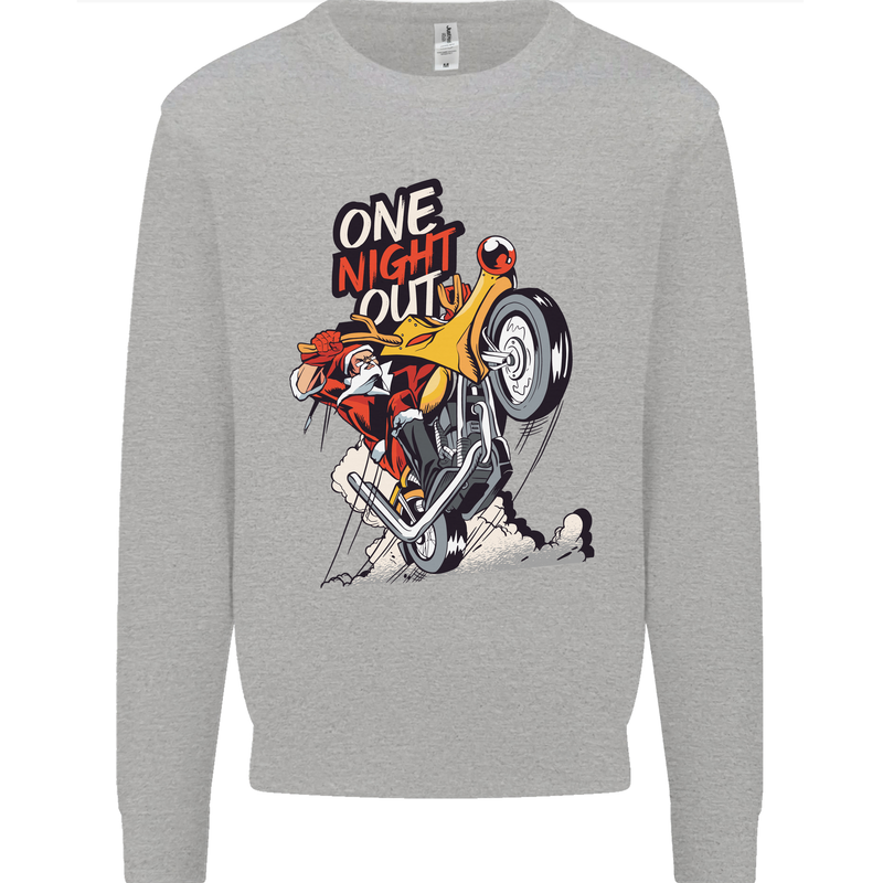 Biker Santa One Night Out Christmas Motorcycle Kids Sweatshirt Jumper Sports Grey