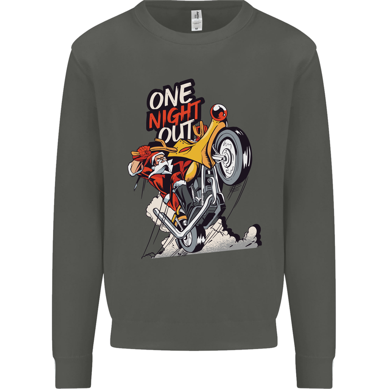 Biker Santa One Night Out Christmas Motorcycle Kids Sweatshirt Jumper Storm Grey