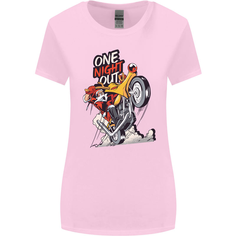 Biker Santa One Night Out Christmas Motorcycle Womens Wider Cut T-Shirt Light Pink