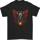 a black t - shirt with a skull and flames on it