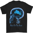 a black t - shirt with a blue motorcycle on the brain