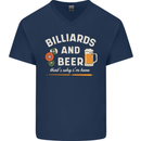 Billiards and Beer That's Why I'm Here Mens V-Neck Cotton T-Shirt Navy Blue