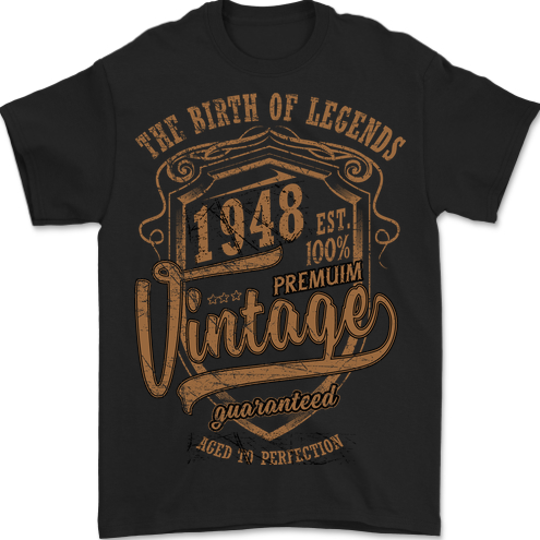 Birth of Legends 75th Birthday 1948 Mens T-Shirt 100% Cotton BLACK