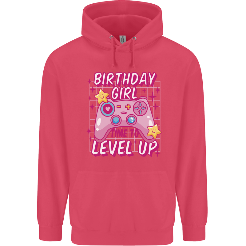 Birthday Girl Level Up Gaming Gamer 6th 7th 8th Childrens Kids Hoodie Heliconia
