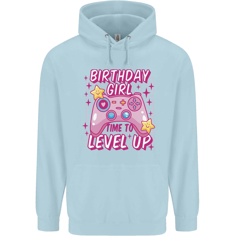 Birthday Girl Level Up Gaming Gamer 6th 7th 8th Childrens Kids Hoodie Light Blue