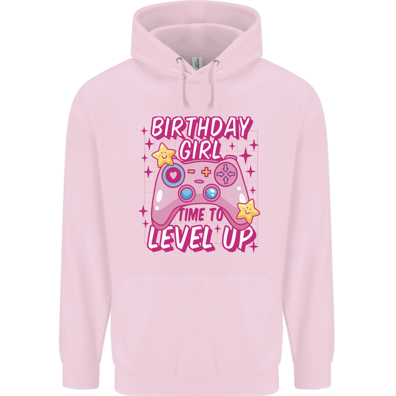 Birthday Girl Level Up Gaming Gamer 6th 7th 8th Childrens Kids Hoodie Light Pink