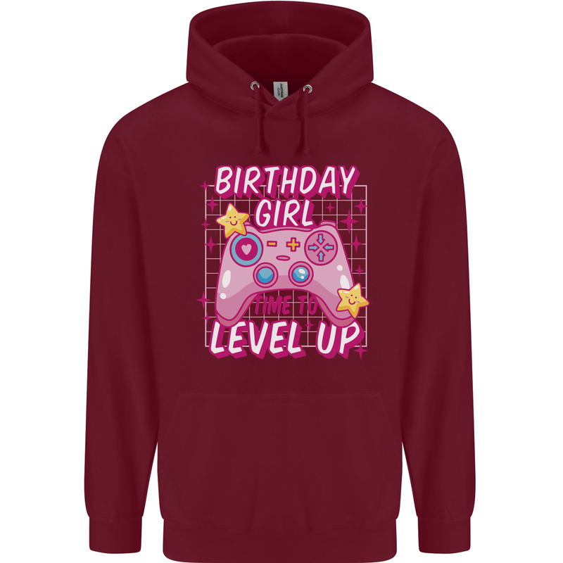 Birthday Girl Level Up Gaming Gamer 6th 7th 8th Childrens Kids Hoodie Maroon