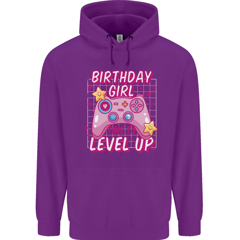Birthday Girl Level Up Gaming Gamer 6th 7th 8th Childrens Kids Hoodie Purple
