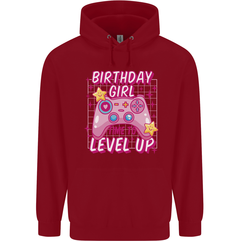 Birthday Girl Level Up Gaming Gamer 6th 7th 8th Childrens Kids Hoodie Red