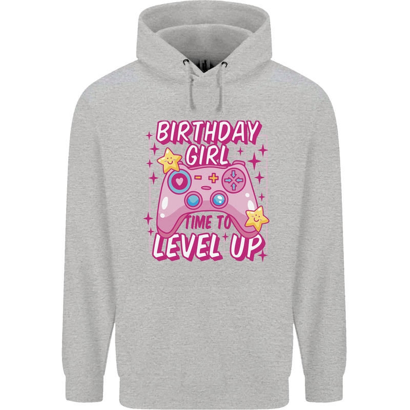 Birthday Girl Level Up Gaming Gamer 6th 7th 8th Childrens Kids Hoodie Sports Grey