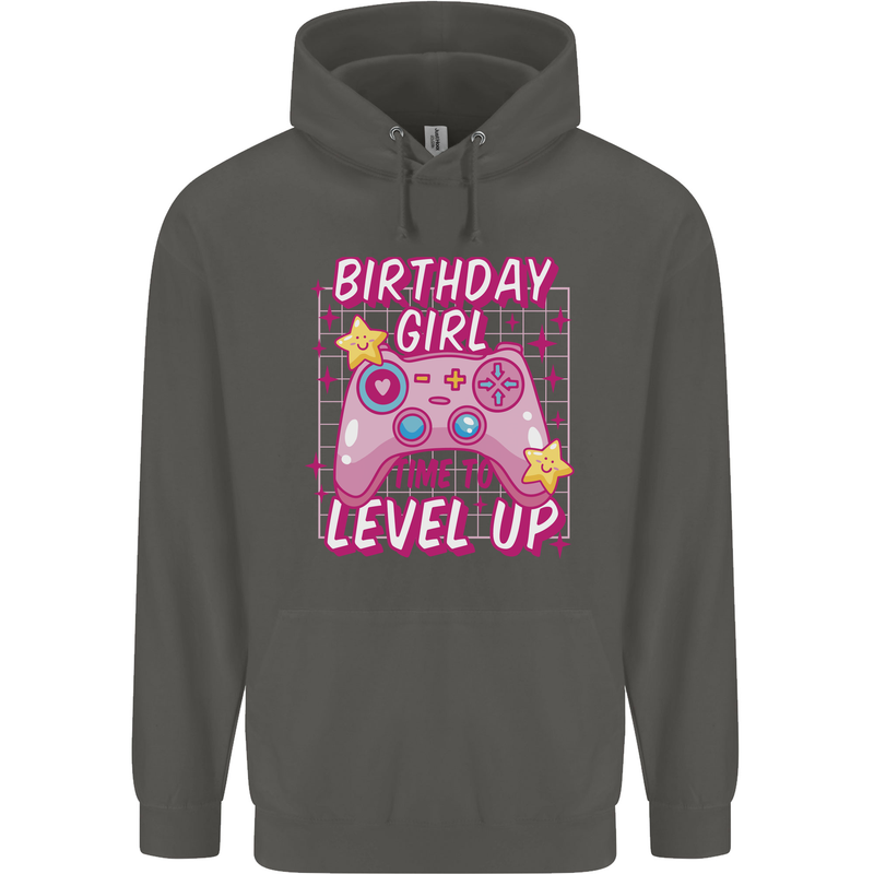 Birthday Girl Level Up Gaming Gamer 6th 7th 8th Childrens Kids Hoodie Storm Grey