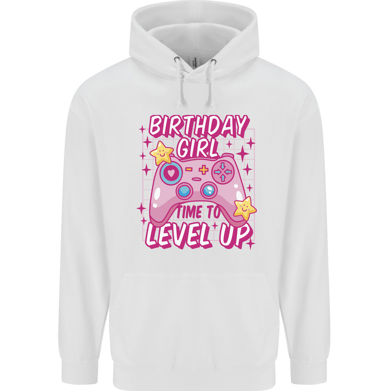 Birthday Girl Level Up Gaming Gamer 6th 7th 8th Childrens Kids Hoodie White