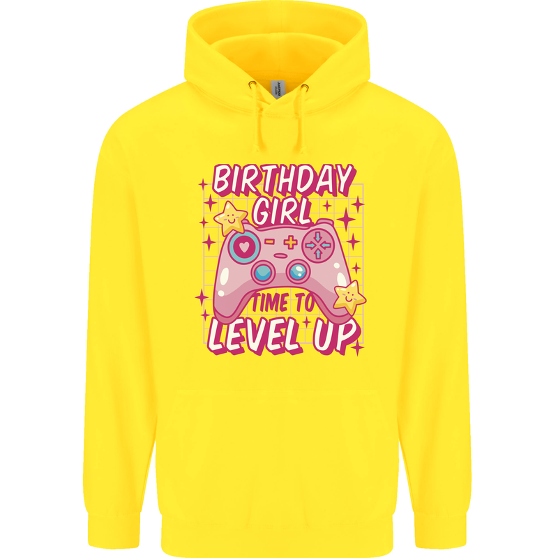 Birthday Girl Level Up Gaming Gamer 6th 7th 8th Childrens Kids Hoodie Yellow