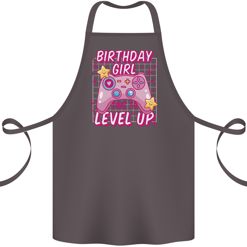 Birthday Girl Level Up Gaming Gamer 6th 7th 8th Cotton Apron 100% Organic Dark Grey