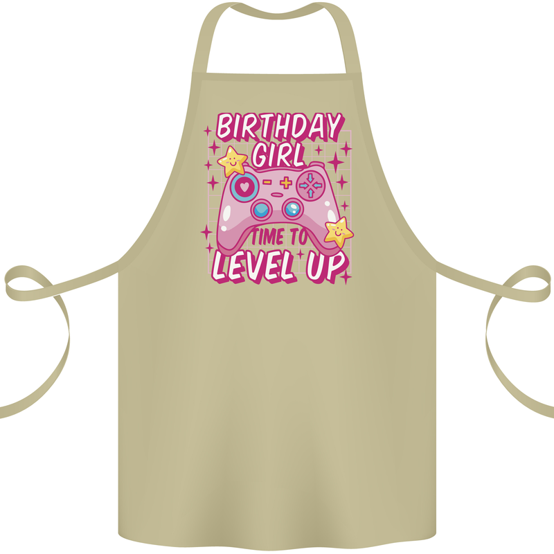 Birthday Girl Level Up Gaming Gamer 6th 7th 8th Cotton Apron 100% Organic Khaki