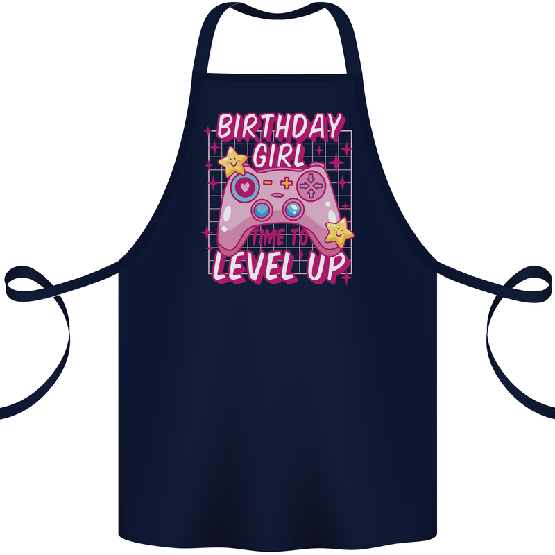 Birthday Girl Level Up Gaming Gamer 6th 7th 8th Cotton Apron 100% Organic Navy Blue