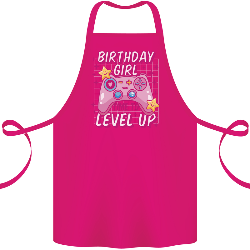 Birthday Girl Level Up Gaming Gamer 6th 7th 8th Cotton Apron 100% Organic Pink