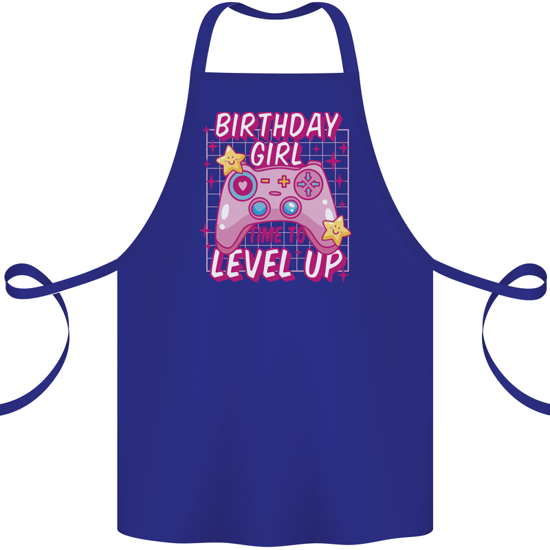 Birthday Girl Level Up Gaming Gamer 6th 7th 8th Cotton Apron 100% Organic Royal Blue