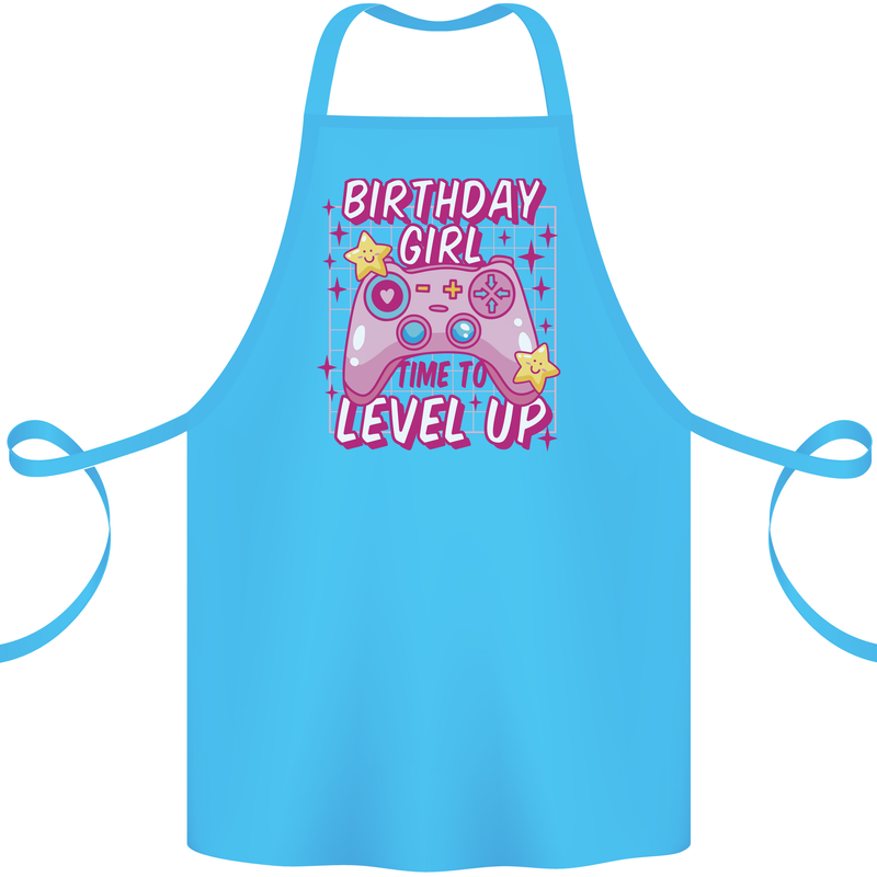 Birthday Girl Level Up Gaming Gamer 6th 7th 8th Cotton Apron 100% Organic Turquoise