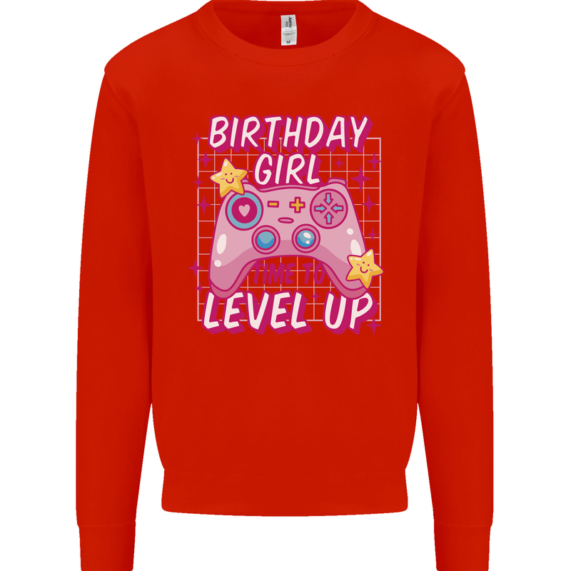Birthday Girl Level Up Gaming Gamer 6th 7th 8th Kids Sweatshirt Jumper Bright Red
