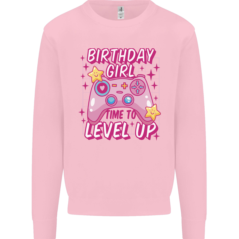 Birthday Girl Level Up Gaming Gamer 6th 7th 8th Kids Sweatshirt Jumper Light Pink