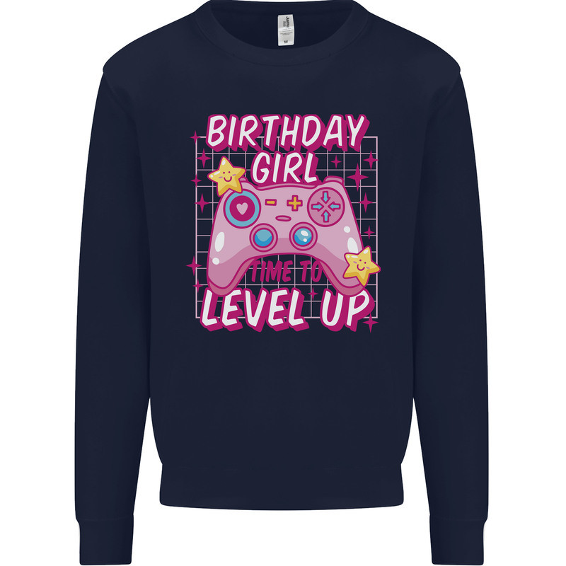 Birthday Girl Level Up Gaming Gamer 6th 7th 8th Kids Sweatshirt Jumper Navy Blue