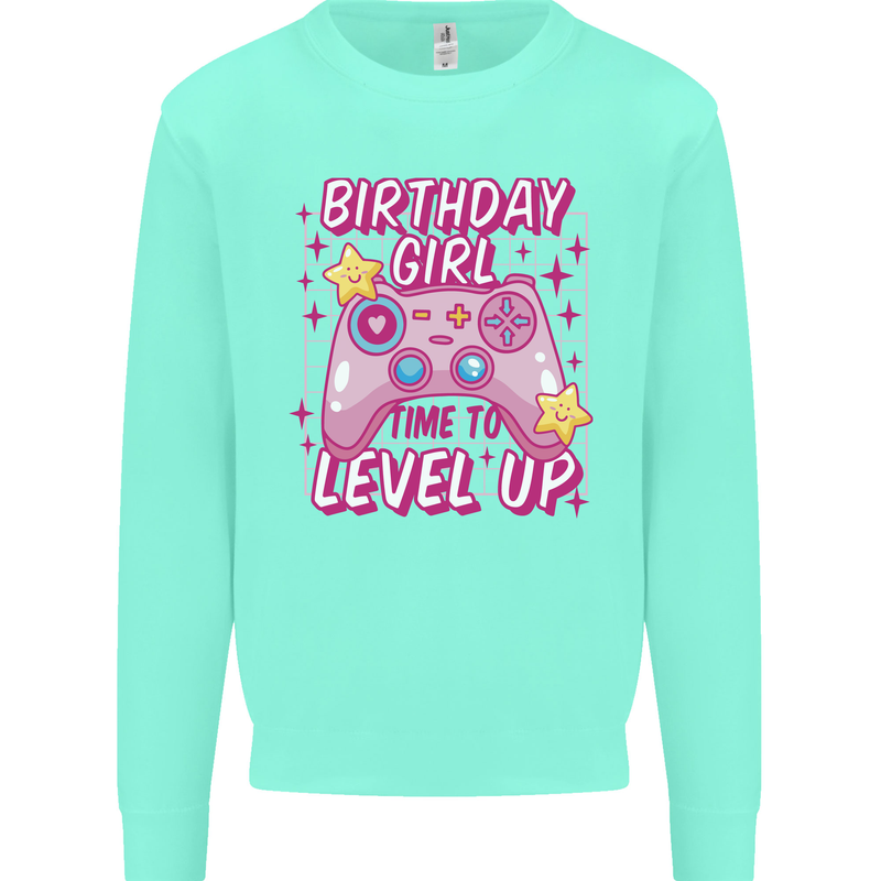 Birthday Girl Level Up Gaming Gamer 6th 7th 8th Kids Sweatshirt Jumper Peppermint