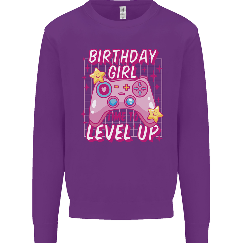 Birthday Girl Level Up Gaming Gamer 6th 7th 8th Kids Sweatshirt Jumper Purple