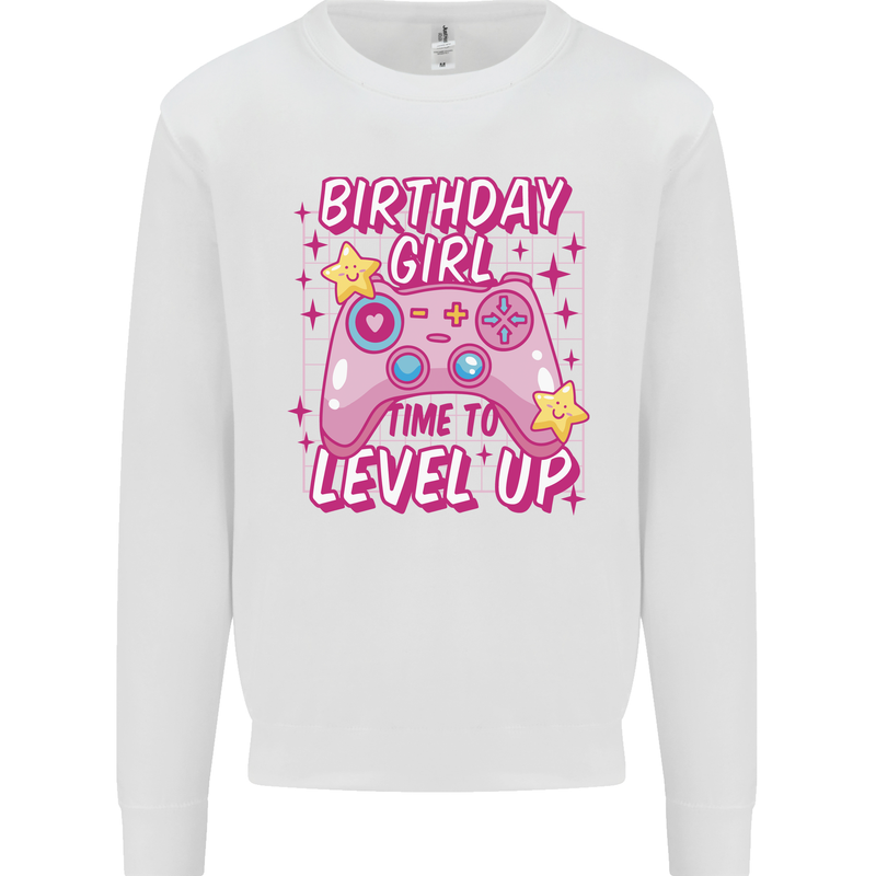 Birthday Girl Level Up Gaming Gamer 6th 7th 8th Kids Sweatshirt Jumper White