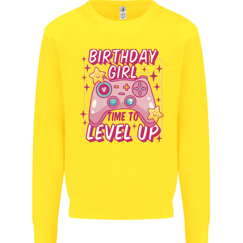 Birthday Girl Level Up Gaming Gamer 6th 7th 8th Kids Sweatshirt Jumper Yellow