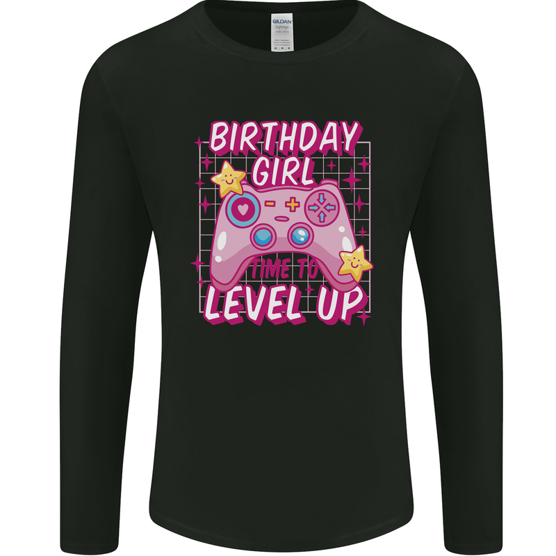 Birthday Girl Level Up Gaming Gamer 6th 7th 8th Mens Long Sleeve T-Shirt Black