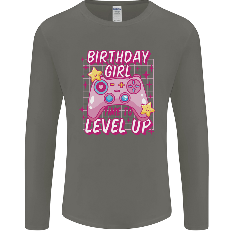 Birthday Girl Level Up Gaming Gamer 6th 7th 8th Mens Long Sleeve T-Shirt Charcoal