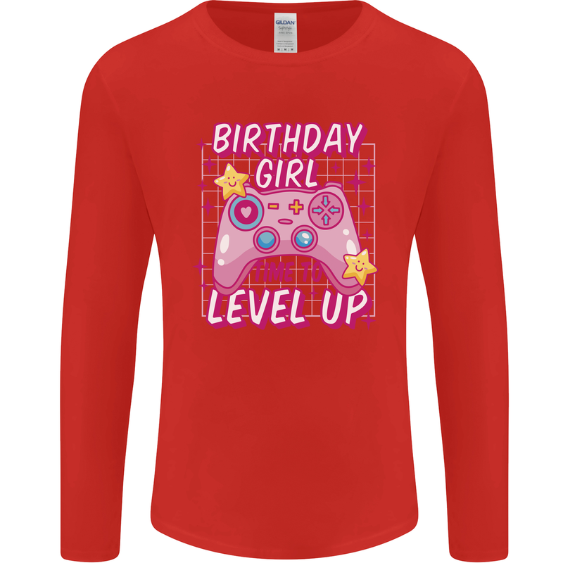 Birthday Girl Level Up Gaming Gamer 6th 7th 8th Mens Long Sleeve T-Shirt Red