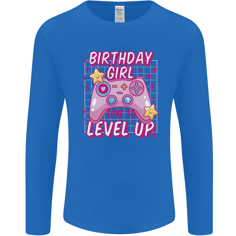 Birthday Girl Level Up Gaming Gamer 6th 7th 8th Mens Long Sleeve T-Shirt Royal Blue