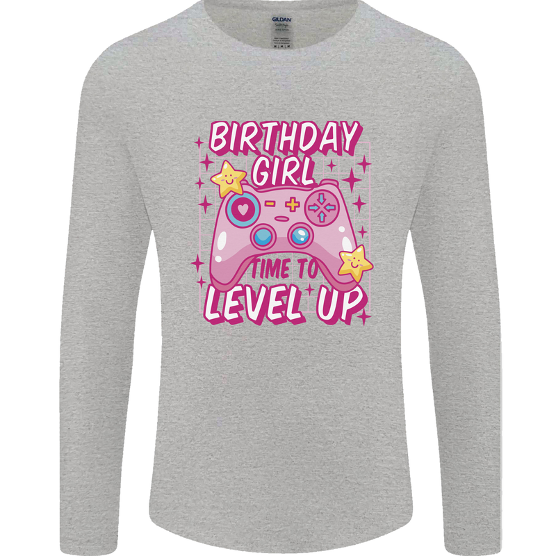 Birthday Girl Level Up Gaming Gamer 6th 7th 8th Mens Long Sleeve T-Shirt Sports Grey