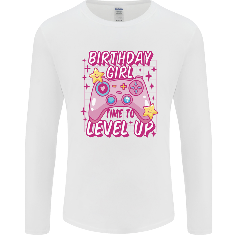 Birthday Girl Level Up Gaming Gamer 6th 7th 8th Mens Long Sleeve T-Shirt White