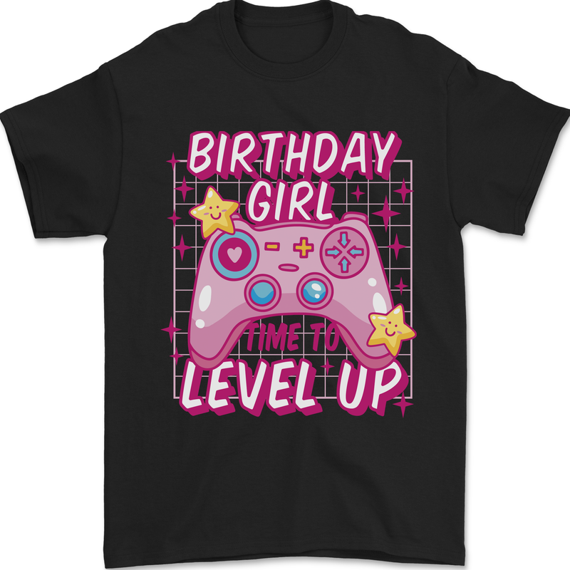 Birthday Girl Level Up Gaming Gamer 6th 7th 8th Mens T-Shirt 100% Cotton Black