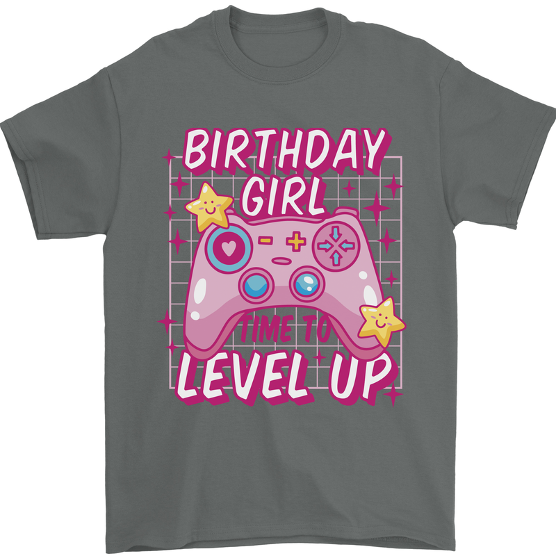 Birthday Girl Level Up Gaming Gamer 6th 7th 8th Mens T-Shirt 100% Cotton Charcoal
