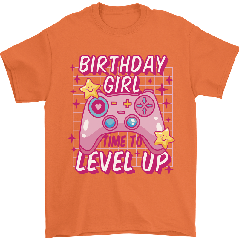 Birthday Girl Level Up Gaming Gamer 6th 7th 8th Mens T-Shirt 100% Cotton Orange