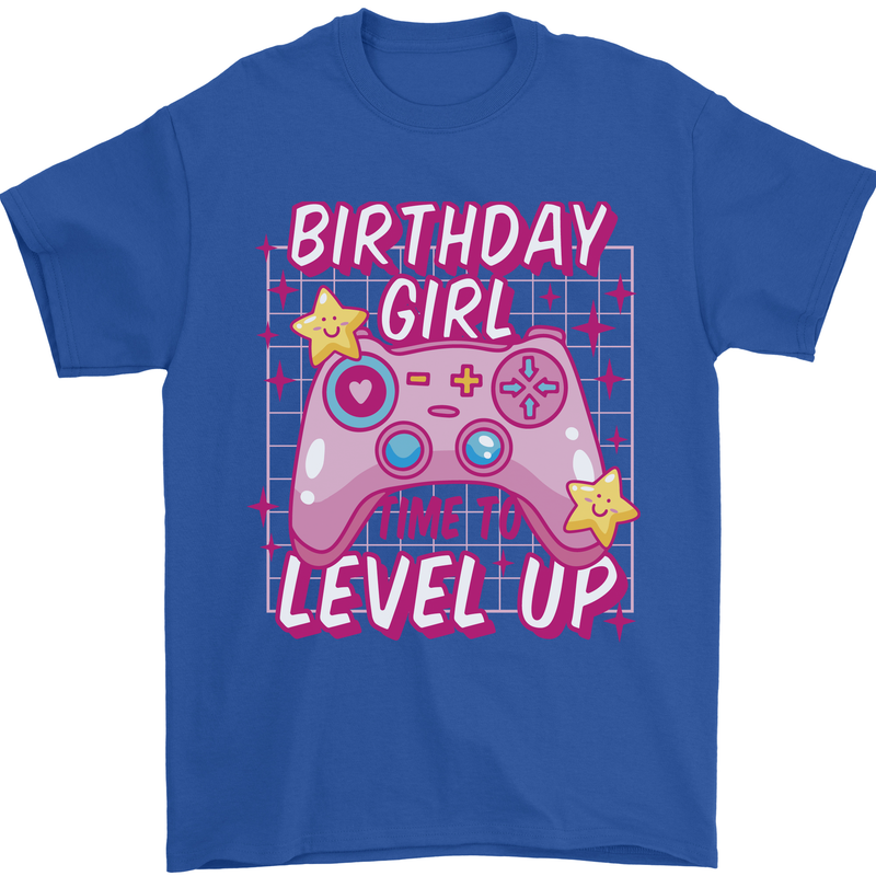 Birthday Girl Level Up Gaming Gamer 6th 7th 8th Mens T-Shirt 100% Cotton Royal Blue