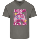 Birthday Girl Level Up Gaming Gamer 6th 7th 8th Mens V-Neck Cotton T-Shirt Charcoal