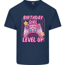 Birthday Girl Level Up Gaming Gamer 6th 7th 8th Mens V-Neck Cotton T-Shirt Navy Blue