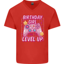 Birthday Girl Level Up Gaming Gamer 6th 7th 8th Mens V-Neck Cotton T-Shirt Red