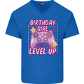 Birthday Girl Level Up Gaming Gamer 6th 7th 8th Mens V-Neck Cotton T-Shirt Royal Blue