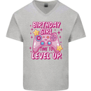 Birthday Girl Level Up Gaming Gamer 6th 7th 8th Mens V-Neck Cotton T-Shirt Sports Grey