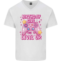 Birthday Girl Level Up Gaming Gamer 6th 7th 8th Mens V-Neck Cotton T-Shirt White