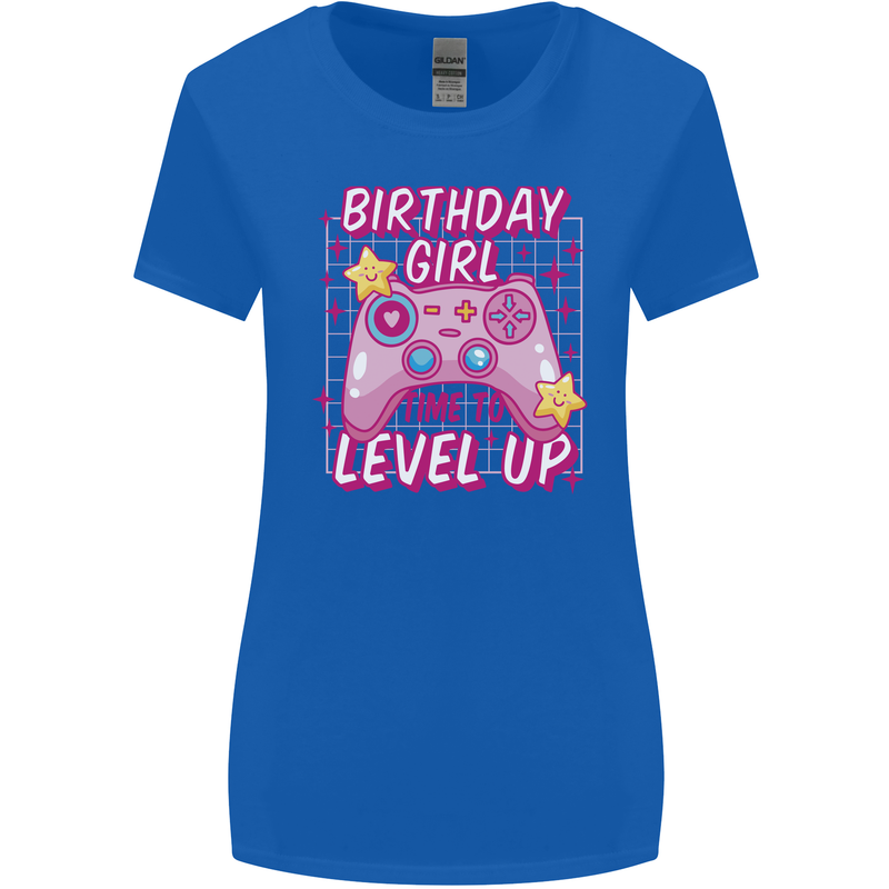 Birthday Girl Level Up Gaming Gamer 6th 7th 8th Womens Wider Cut T-Shirt Royal Blue