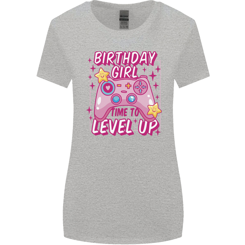 Birthday Girl Level Up Gaming Gamer 6th 7th 8th Womens Wider Cut T-Shirt Sports Grey