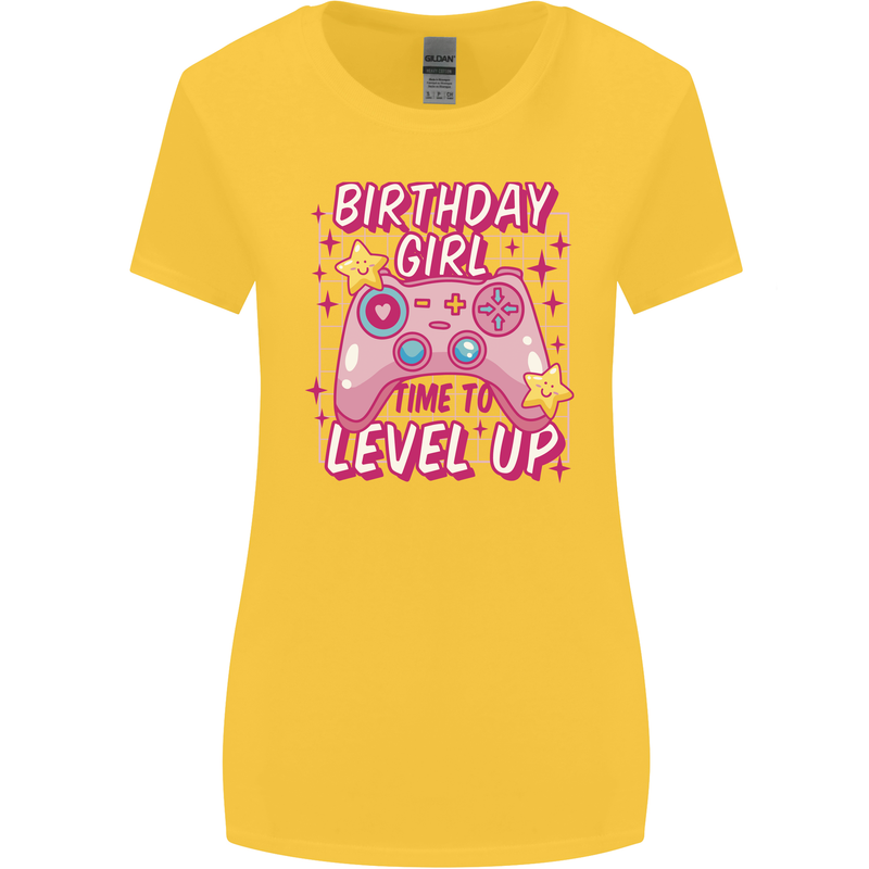 Birthday Girl Level Up Gaming Gamer 6th 7th 8th Womens Wider Cut T-Shirt Yellow